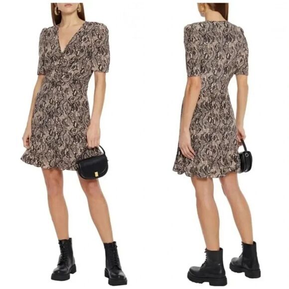 VERONICA BEARD | Ried Snake Print Silk Ruffle Dress 0 - Picture 2 of 13